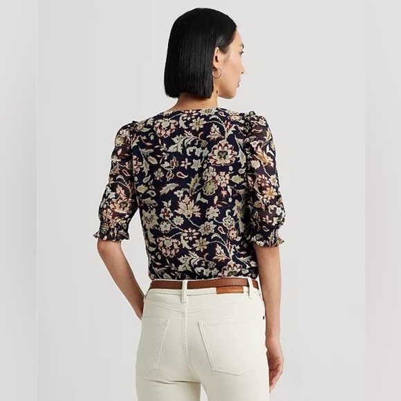 Lauren Ralph Lauren Black Label Crinkle Georgette Puff-Sleeve Top size Large - Picture 12 of 12